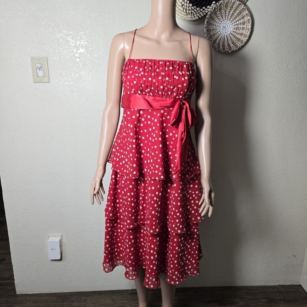 Liz Claiborne Red Polka Dot Tiered Dress Size 12 - Picture 13 of 16